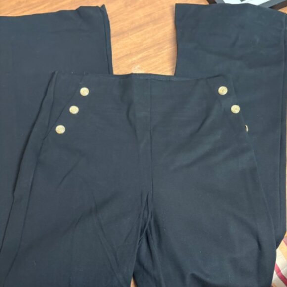 CHICOS BUTTON FLARE JULIET PULL ON SAILOR BLACK KNIT PONTE PANTS NEW 3/ 16 r - Picture 9 of 9